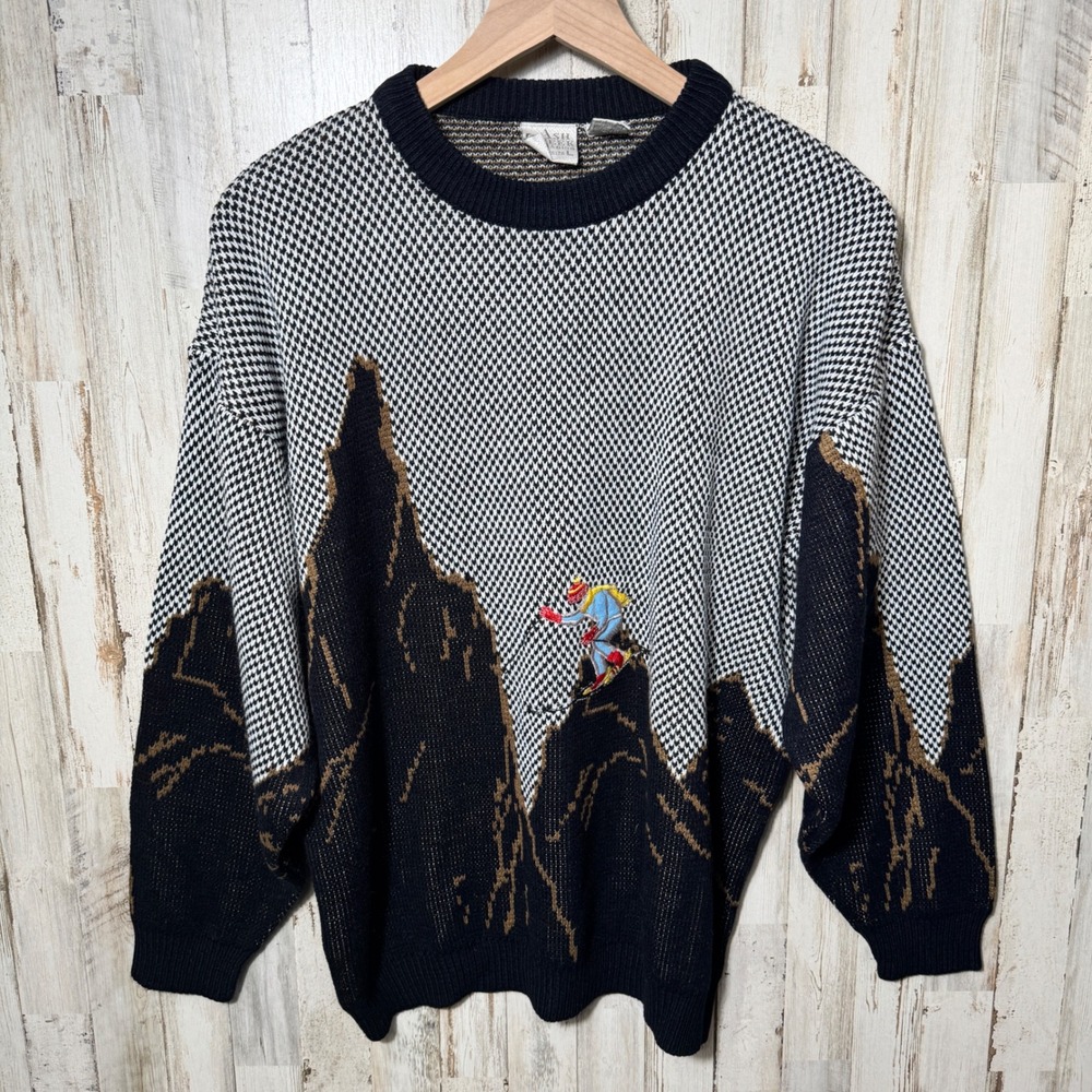 VIntage 90s Grandpa Ski Mountain Knit Sweater Acrylic Mens Size Large